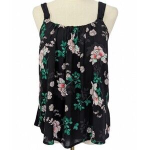 Maurices Sleeveless Tank Top Black Asian Floral Tunic Size S EUC